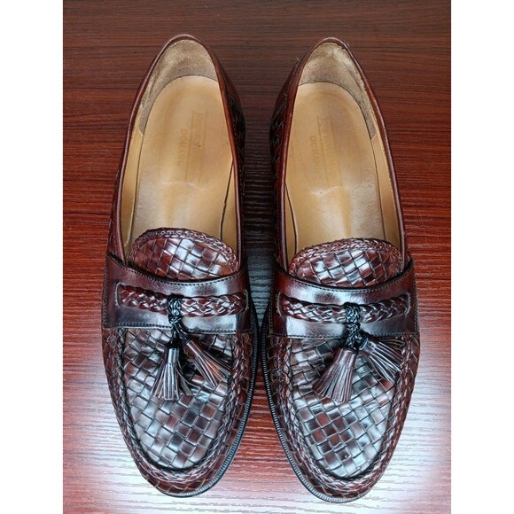 Johnson And Murphy Domani Woven Leather Tassled Loafers Size 11 M Brown Slip On - Picture 1 of 9